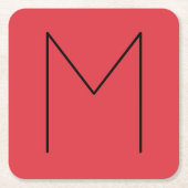 イニシャルレターモノグラムのミニマモダンリスト赤 スクエアペーパーコースター (正面)