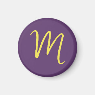 イニシャルレターモノグラムスタイリッシュインディゴイエロー マグネット
