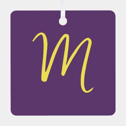 イニシャルレターモノグラムスタイリッシュインディゴイエロー メタルオーナメント (正面)
