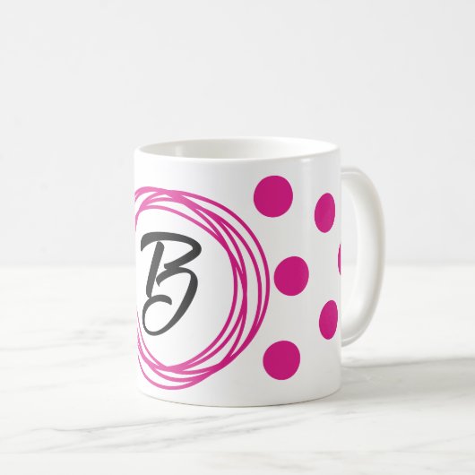 イニシャルレターモノグラムピンク水玉模様 コーヒーマグカップ (正面右)
