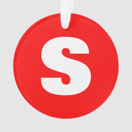 イニシャルレターモノグラムモダンスタイル赤白 オーナメント (正面)