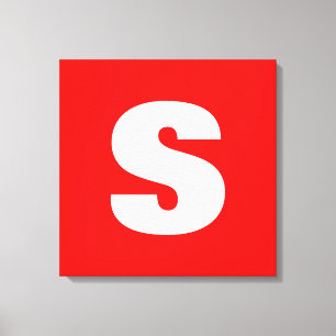 イニシャルレターモノグラムモダンスタイル赤白 キャンバスプリント