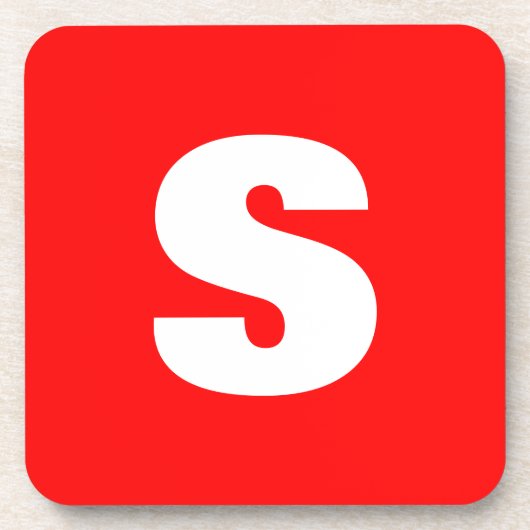 イニシャルレターモノグラムモダンスタイル赤白 コースター (正面)