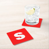 イニシャルレターモノグラムモダンスタイル赤白 スクエアペーパーコースター (インサイチュ)