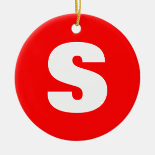 イニシャルレターモノグラムモダンスタイル赤白 セラミックオーナメント