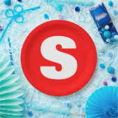 イニシャルレターモノグラムモダンスタイル赤白 ペーパープレート (パーティー)