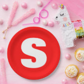 イニシャルレターモノグラムモダンスタイル赤白 ペーパープレート (パーティー)