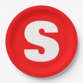 イニシャルレターモノグラムモダンスタイル赤白 ペーパープレート (正面)