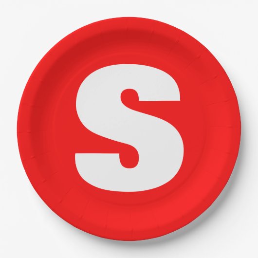 イニシャルレターモノグラムモダンスタイル赤白 ペーパープレート (正面)