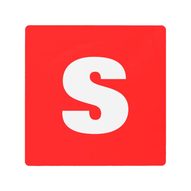 イニシャルレターモノグラムモダンスタイル赤白 メタルプリント (正面)