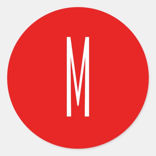 イニシャルレターモノグラムモダンスタイル赤白 ラウンドシール (正面)