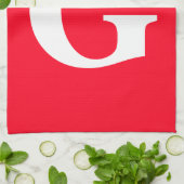 イニシャルレターモノグラムレッドホワイトプレーンシンプル キッチンタオル (折り畳み)