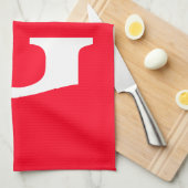 イニシャルレターモノグラムレッドホワイトプレーンシンプル キッチンタオル (四つ折り)