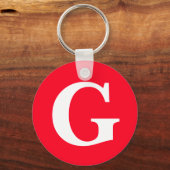 イニシャルレターモノグラムレッドホワイトプレーンシンプル キーホルダー (正面)