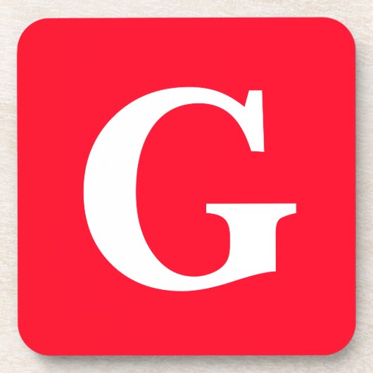 イニシャルレターモノグラムレッドホワイトプレーンシンプル コースター (正面)