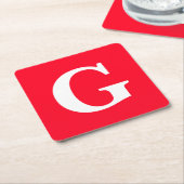 イニシャルレターモノグラムレッドホワイトプレーンシンプル スクエアペーパーコースター (アングル)