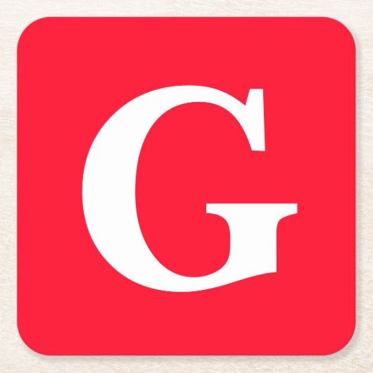 イニシャルレターモノグラムレッドホワイトプレーンシンプル スクエアペーパーコースター (正面)