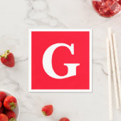 イニシャルレターモノグラムレッドホワイトプレーンシンプル スタンダードカクテルナプキン (インサイチュ)