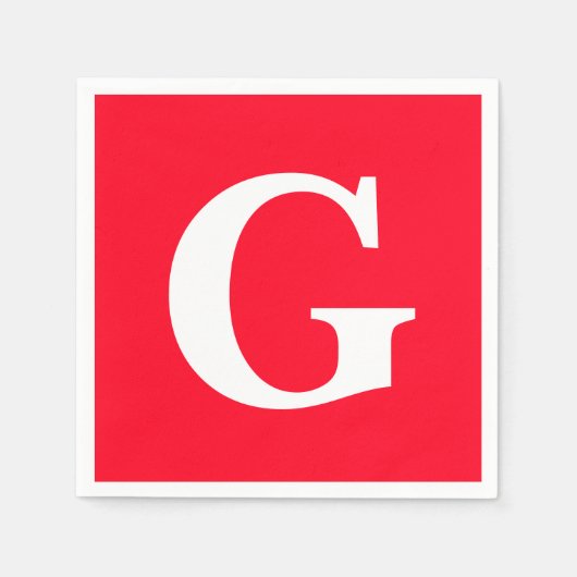 イニシャルレターモノグラムレッドホワイトプレーンシンプル スタンダードカクテルナプキン (正面)