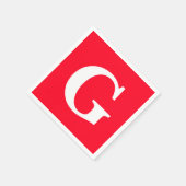 イニシャルレターモノグラムレッドホワイトプレーンシンプル スタンダードカクテルナプキン (角)