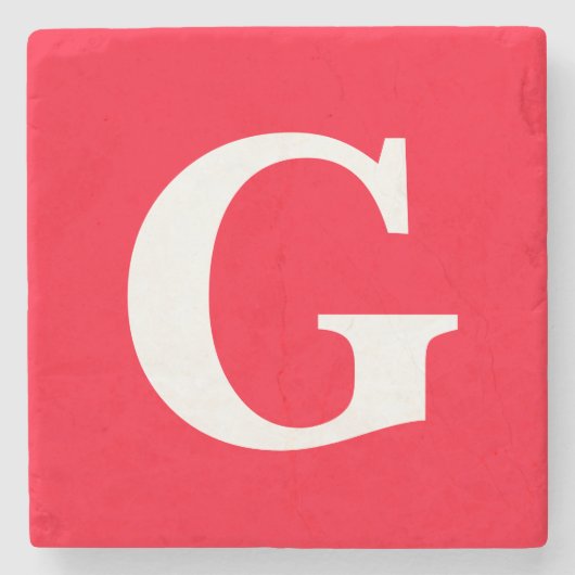 イニシャルレターモノグラムレッドホワイトプレーンシンプル ストーンコースター (正面)