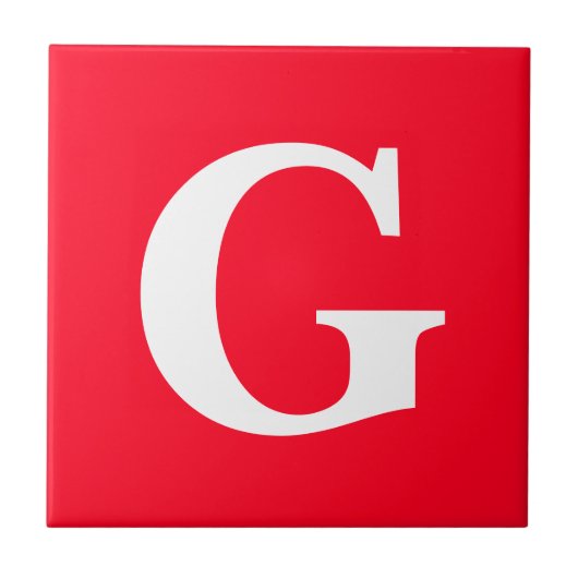 イニシャルレターモノグラムレッドホワイトプレーンシンプル タイル (正面)