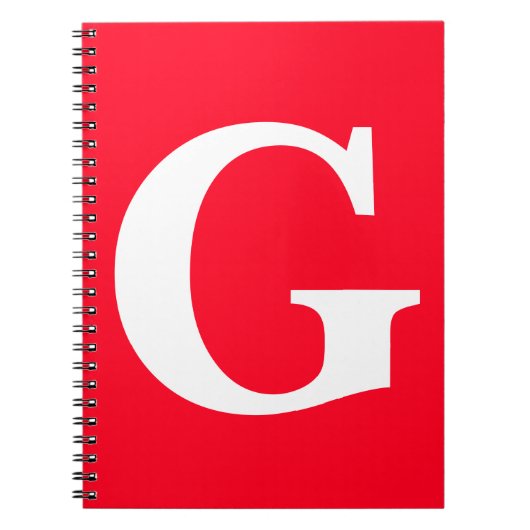 イニシャルレターモノグラムレッドホワイトプレーンシンプル ノートブック (正面)