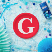 イニシャルレターモノグラムレッドホワイトプレーンシンプル ペーパープレート (パーティー)