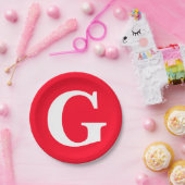 イニシャルレターモノグラムレッドホワイトプレーンシンプル ペーパープレート (パーティー)