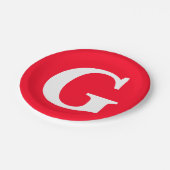 イニシャルレターモノグラムレッドホワイトプレーンシンプル ペーパープレート (アングル)