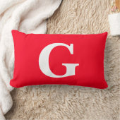 イニシャルレターモノグラムレッドホワイトプレーンシンプル ランバークッション (ブランケット)