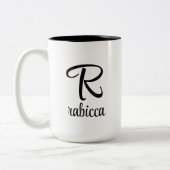 イニシャルレターモノグラムロゴイエローコーヒーマグ ツートーンマグカップ (左)