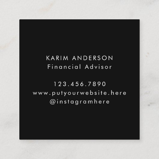 イニシャルレターモノグラム白黒インクマーブル スクエア名刺 (裏面)