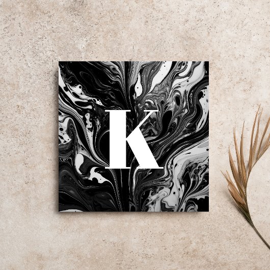 イニシャルレターモノグラム白黒インクマーブル スクエア名刺