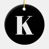 イニシャルレターモノグラム白黒インクマーブル セラミックオーナメント (裏面)