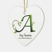 イニシャルレター緑色の名刺オーナメントギフト セラミックオーナメント (左)