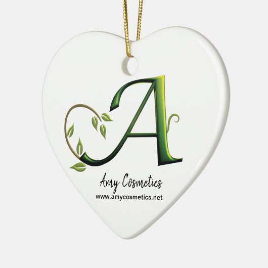 イニシャルレター緑色の名刺オーナメントギフト セラミックオーナメント (左)