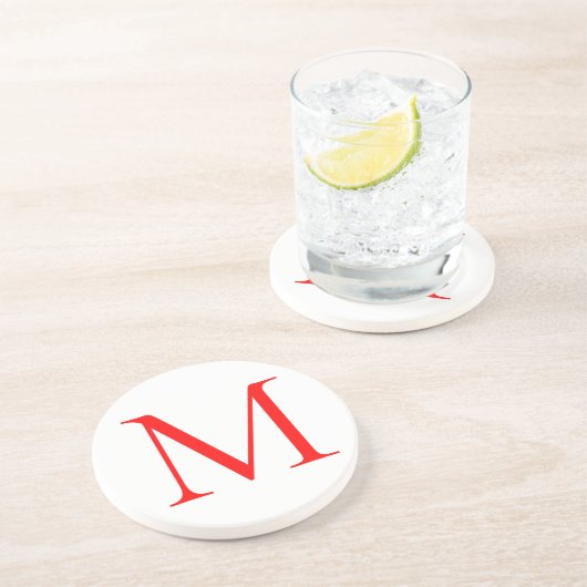 イニシャルレター赤い白モノグラムのプロフェッショナル コースター (側面)