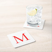 イニシャルレター赤い白モノグラムのプロフェッショナル スクエアペーパーコースター (インサイチュ)