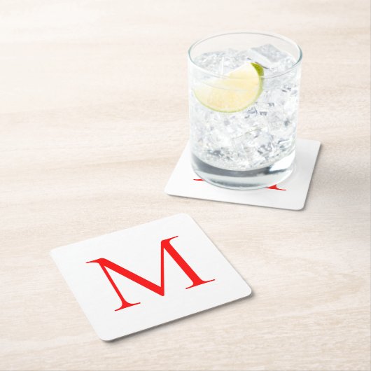 イニシャルレター赤い白モノグラムのプロフェッショナル スクエアペーパーコースター (インサイチュ)