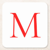 イニシャルレター赤い白モノグラムのプロフェッショナル スクエアペーパーコースター (正面)