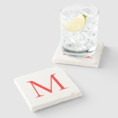 イニシャルレター赤い白モノグラムのプロフェッショナル ストーンコースター (横)