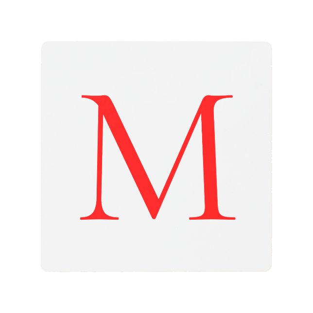 イニシャルレター赤い白モノグラムのプロフェッショナル メタルプリント (正面)