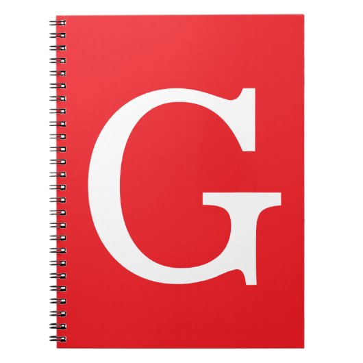 イニシャルレター モノグラム 赤 白 シンプル おしゃれ ノートブック (正面)