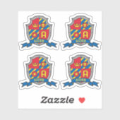 イニシャルレターA名前をカスタムする獅子紋章 シール (シート)