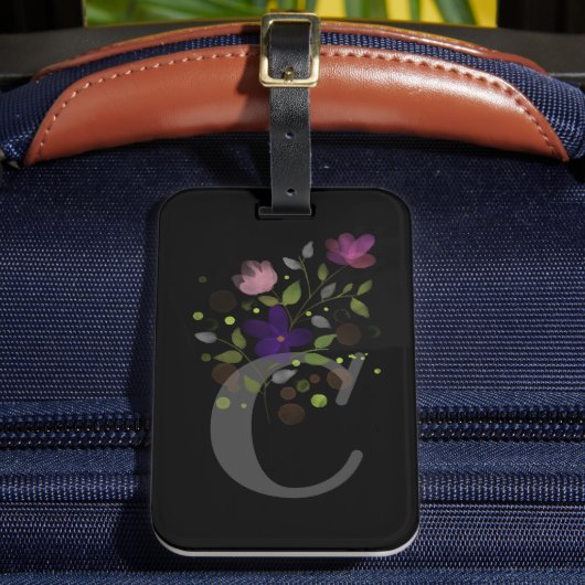 イニシャルレターCプラスフローラデザインラゲージタグ ラゲッジタグ (正面インサイチュ2)