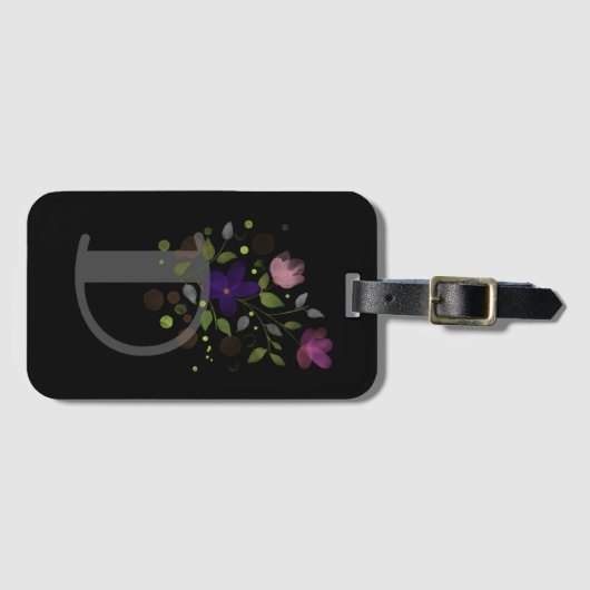 イニシャルレターDプラスフローラデザインラゲージタグ ラゲッジタグ (正面横)