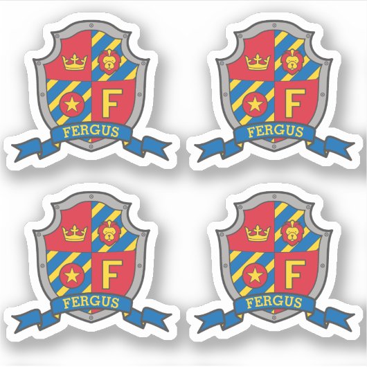 イニシャルレターF名前をカスタムする獅子紋章シールド シール (正面)