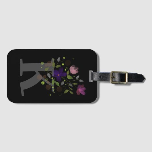イニシャルレターKプラスフローラデザインラゲージタグ ラゲッジタグ (正面横)