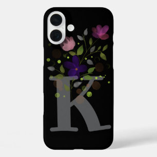 イニシャルレターKプラスフローラデザイン iPhone 16 PLUSケース